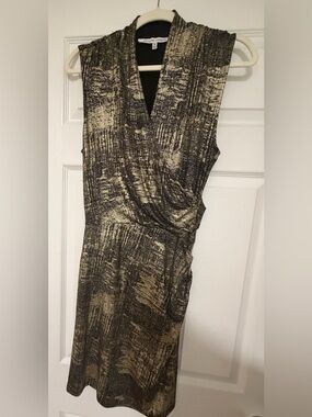 Collective Concepts Black and Cream Textured Faux-Wrap Midi Dress